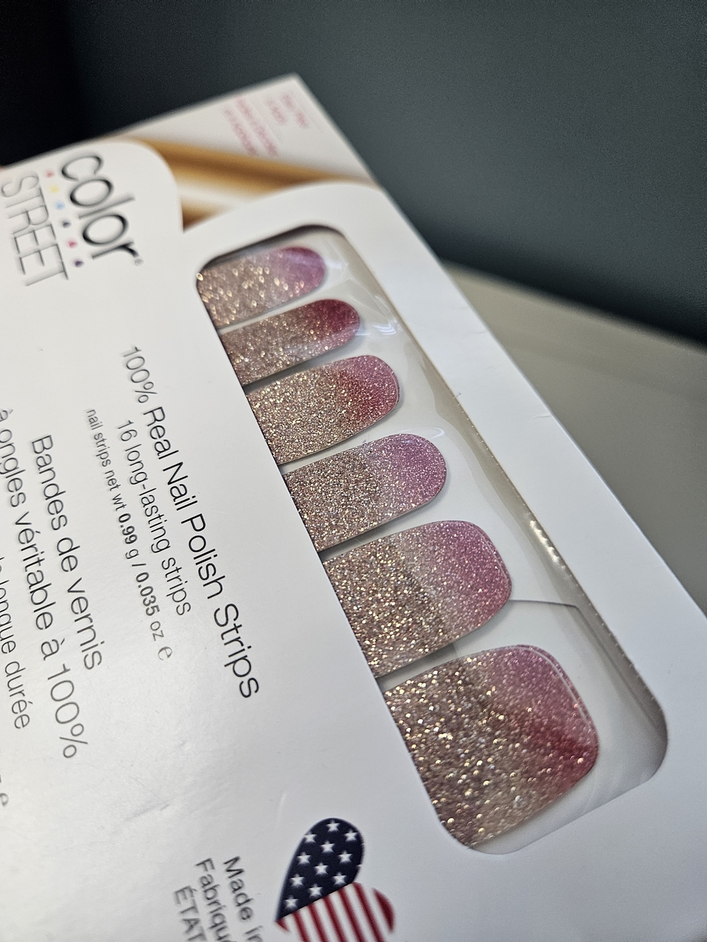 Color Street Pink to Gold Glitter Ombre Nail Strips, Bundle Items
